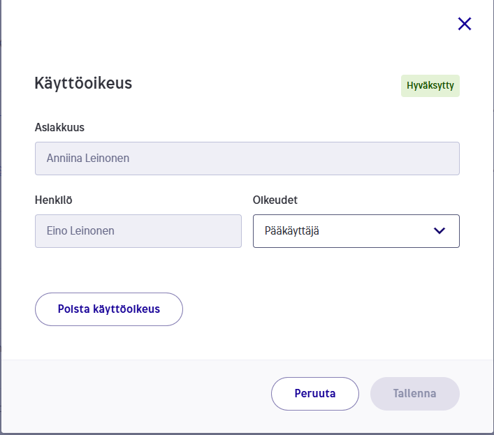 poista käyttöoikeus